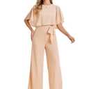 Allegra K Ruffle Sleeve Jumpsuit for Women's Dressy Casual Tie Waist Wide Leg Pants Outfits Apricot, Small