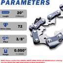 20 Inch Chainsaw Chain 3/8" Pitch .050" Gauge 72 Drive Links Semi-Chisel, 20 Chainsaw Chain Replacement for Stihl Chainsaw Chain 20 Inch & Husqvarna 20 Inch Chain, Fits Husqvarna 455 Rancher (3 Pack)