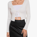 Floerns Women's Tie Front Long Sleeve Rib Knit Shrug Sweaters Cardigan Crop Top , L