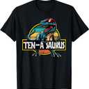 Ten A Saurus T Rex Dinosaur Birthday Party 10 Year Old T-Shirt, Large
