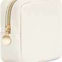 Wandering Nature Small Makeup Bag for Purse Mini Make up Pouch Cute Cosmetic Pouch for Women with Slip-in Pockets Matte Leather, Milky White