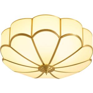 Brass Vintage Gold Ceiling Light - Large 17.7 Inch Milk Glass Mid Century Flush Mount Lighting Fixtures - Art Deco Antique Modern Lamp for Hallway Bathroom Bedroom Kitchen Entryway Laundry Foyer Hall