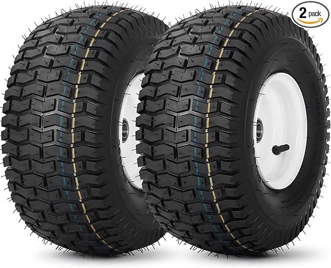 2 Pack) 15x6.00-6 Tubeless Tire and Wheel, 3" Offset Hub, 3/4" Bearing, 4 Ply, 15x6-6 Lawn Mower Front Tires, Compatible with 100 and 300 Series John Deere Riding Mower, Lawn Tractor and MoreAmazon's Choice