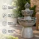 Teamson Home 36.5 in. Outdoor 3-Tier Zen-Style Pedestal Water Fountain in. with Stone Trim with Pump and 2.64 Gallon Capacity, Stone Gray
