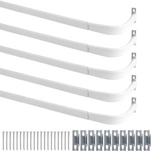 5 Pcs Curtain Single Rods Bulk Included Hardware and Bracket White Adjustable Tension Rod for Kitchen Windows Door Valance Sash Curtains(22-45 Inch)