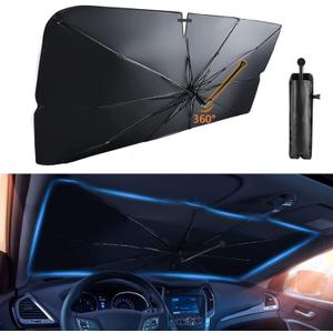 Car Windshield Sun Shade Umbrella for Most Vehicles, 2025 Upgraded Sunshade Cars Windshield Umbrella with 360 Bendable Handle for Protect Car Interior, Full Cover Shade UV/Block Heat, 57x33 in