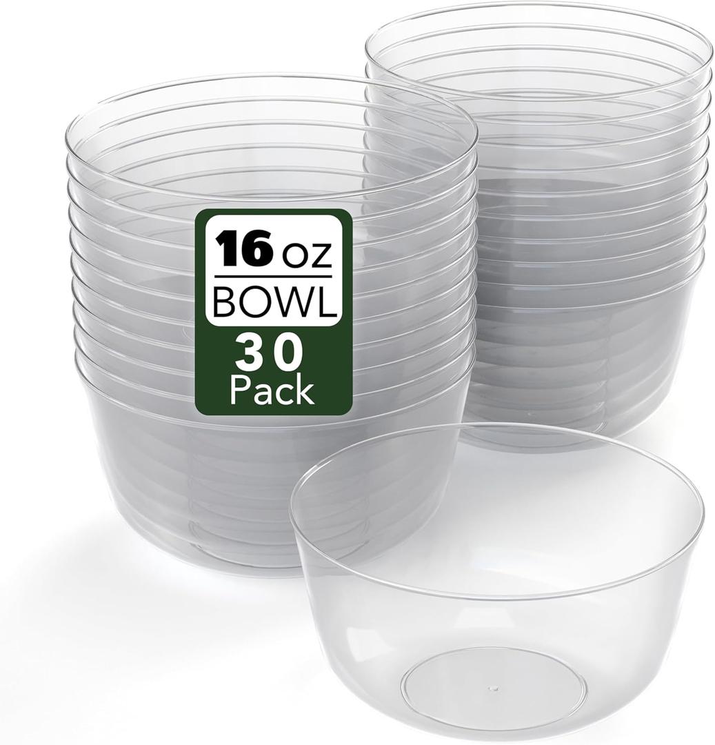 Trendables Clear Plastic Bowls - Perfect Disposable Bowls 16 Oz Each (30 Count) - Large, Heavy Duty - Ideal For Weddings And Parties