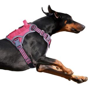 BUMBIN Tactical Dog Harness for Large Dogs No Pull, Famous TIK Tok No Pull Puppy Harness, Fit Smart Reflective Pet Walking Harness for Training, Adjustable Dog Vest Harness with Handle Pink L (L(Neck:19-25", Chest:21-35"), Rose Red)