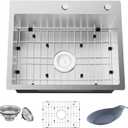 22x18 Inch Kitchen And Bar Sink - Stainless Steel Drop In Small Single Bowl Kitchen Sink With Bottom Grid,Soap Mat And Drain Assembly Set