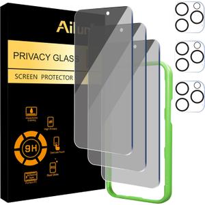 Ailun 3Pack Privacy Screen Protector for iPhone 16 Pro [6.3 inch]+3Pack Camera Lens Protector,Dynamic Island Compatible,Anti Spy Tempered Glass[9H Hardness][Not for iPhone 16/16 Plus/16 Pro Max/16e]