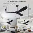 52'' Ceiling Fan without Lights, Black Modern 3 Blades Ceiling Fan with Remote Control, 6 Speed Quiet Reversible DC Motor, Indoor Outdoor Ceiling Fans for Bedroom Dining Room Study Patios.