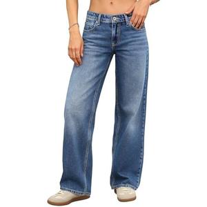 ELLEVEN Women's Low-Rise Baggy Jeans, High Stretchy Y2K Wide Leg Jeans Boyfriend Straight Leg Denim Pants Size 6