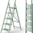 HillhutApex 5 Step Foldable Aluminum Step Ladder with Handgrip, Anti-Slip Pedal, 330 lbs Capacity, Lightweight & Portable for Home, Kitchen, Office, Garage (Pale Green)