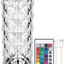 Rose Diamond Table Lamp RGB Color Changing Crystal Night Light, Touch Control Bedside Lamp with USB Rechargeable & Remote, Atmosphere Lamp for Mother's Day Valentines Wedding Decoration (RGB (Red, Green, Blue))