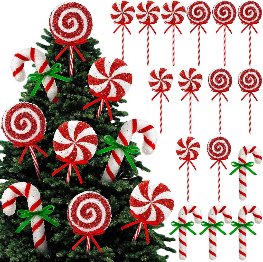 16 Pcs Candy Cane Christmas Decorations, Christmas Glitter Candy Cane Hanging Ornaments Xmas Swirl Windmill Lollipop Home Decor for New Year Xmas Indoor Home Supplies(Red,Classic)