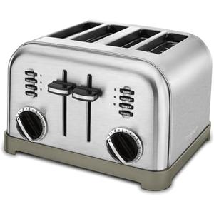Cuisinart 4 Slice Toaster, Compact Stainless Steel Toaster with Extra-Wide Slots for Toasting Bread, French Toast, Bagels and Pastries, Defrost & Reheat Functions, CPT-180P1, Brushed Stainless