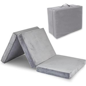 SINWEEK Tri Folding Mat Foam Topper 3.8" Thickness Floor Cot Mat, Guset mat with Removable&Machine Washable Cover and Lining, CertiPUR-US Certified 38 x 80 Inch