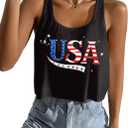 Women's American Flag Tank Top, USA Patriotic Sleeveless Crop Tops, 4th of July Camis Shirt (US, Alpha, X-Large, Regular, Regular, Black-113) (Black, XL)