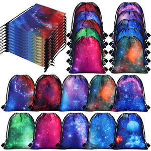Lothee 30 Pcs Galaxy Party Favor Bags Space Drawstring Bags Starry Night Sky Backpack Galaxy Treat Candy Birthday Party Supplies for Kids Gifts