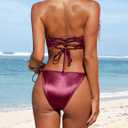 Ruched 3 Piece Swimsuits for Women Ribbed Velvet Bikini Sets with Sarong Coverup Metal Ring Bathing Suit (Red, L)
