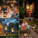 Yowin Solar Lanterns Outdoor Waterproof 2 Pack 14" Large Tempered Glass Hanging Solar Lantern with Flameless Candle, Garden Gifts, Wall Lamp for Backyard Porch Patio Lawn Vintage Decorations - Black