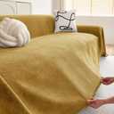 hyha Couch Cover for Dogs, Boho Sofa Covers for 3 Cushion Couch Washable, Chenille Sofa Slipcover for Pets, Soft Loveseat Sectional Couch Throw Blankets with Tassels (Yellow, 88.5x150 Inch)