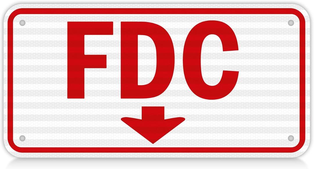FDC Sign 12" x 6", 60 MIL Engineer Grade Honeycomb Reflective Aluminum, Fire Department Connection Sign, 1 Pack, Rust Free Aluminum, UV Protected, Weather Resistant, Waterproof, Durable Ink, Wall Mount