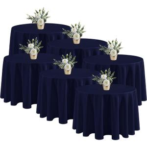 Fitable 6 Pack Navy Round Tablecloths - 120 Inches in Diameter - Stain Resistant and Washable Table Clothes, Polyester Fabric Table Covers for Wedding, Party, Banquet, Formal Events