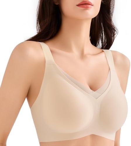 Yadalky Seamless Bras for Women Wirefree, V Mesh Comfortable Bralette No Underwire Push Up Everyday Bras Wireless T-Shirt Bra (No Size)
