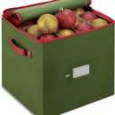 ZOBER Christmas Ornament Storage Box - Stores 64pc 3" Ornaments, With Dividers - Ornament Organizer Storage Box, Durable Christmas Containers Holder, Dual Zipper - Green