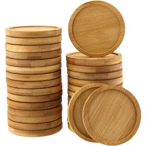 PINGEUI 30 Pack 3 Inch Round Bamboo Coasters, Natural Wooden Drink Coasters, Round Bamboo Saucer Decorative Succulent Tray for Cups, Outdoor and Indoor Plant Pots