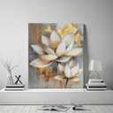 Olivine Zen Wall Art, Lotus Pictures Wall Decor, White and Golden Lotus Flower Bloom Painting Canvas Prints, Framed Artwork for Bedroom Bathroom Living Room Office Spa Meditation Yoga 24"x20"