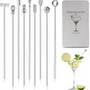 Metal Martini Cocktail Picks 9 Pcs, 4.1 in Olive Skewers Stainless Steel, Martini Garnish Sticks Reusable, Metal Toothpicks for Drinks, Appetizers, Bar Accessories Gift for Bartenders - Sliver