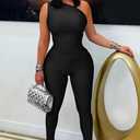 Memoriesea Women's Sexy Jumpsuits One Shoulder Bodycon Rompers One Piece Outfits (Black, M)