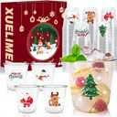 12oz Christmas Disposable Plastic Cups-Xmas Tree Santa Reindeer Snow Cold Drinks, Coffee, Beer, Drinks, Ice Cream, Drinking Cups for Party Supplies Winter Coffee Juice Drink Party Supplies. (100)