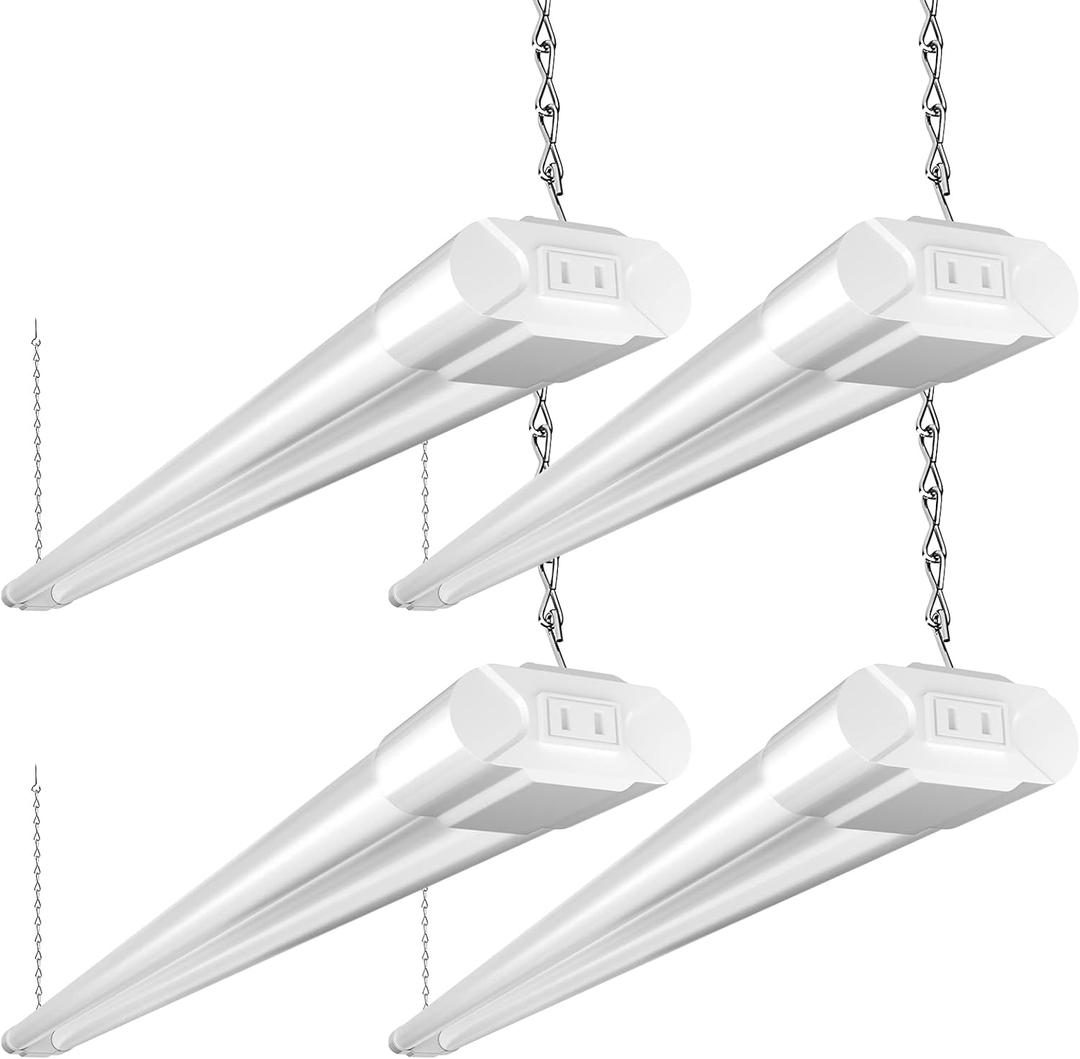 BBOUNDER 4 Pack Linkable LED Utility Shop Light, 4400 LM, Super Bright 6500K Cool Daylight, 4 FT, 48 Inch Integrated Fixture for Garage, 40W Equivalent 250W, Surface + Suspension Mount, White (4FT)