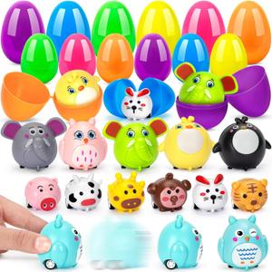 12 Pack Prefilled Easter Eggs with Toys Inside, Animal Pullback Toy Cars, Easter Eggs Fillers for Party Favor and Eggs Hunt Supplies, Easter Basket Essentials Stuffer, Classroom Prize Supplies