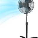PELONIS 16-inch Pedestal Fan for Bedroom, Oscillating Fan, 3-Speeds, 90 Oscillation, Adjustable Height, Floor Fan, Standing Fan for Living Room, Kitchen, and Home office, Black