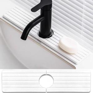Diatomite Faucet Mat - 18'' Fast Drying Sink Splash Guard Water Absorbing Stone Sink Tray, Instant Faucet Mat for Kitchen & Bathroom Counter to Prevent Moisture Buildup (18" x 4", Light Gray)