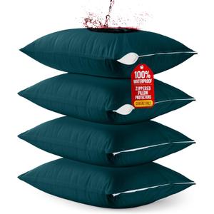Utopia Bedding 4 Pack Waterproof Pillow Protectors with Zipper King Size (Teal), Bed Bug and Dust Mite Proof Pillow case Covers, Moisture Wicking Pillow Encasements 20 x 38 Inches