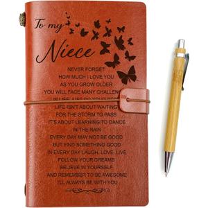 To My Niece Embossed Vintage Leather Journal, Refillable Journal Notebooks, Travel Journal Diary Sketch Book Writing Journal Graduation Birthday Christmas Gift for Niece from Aunt Uncle