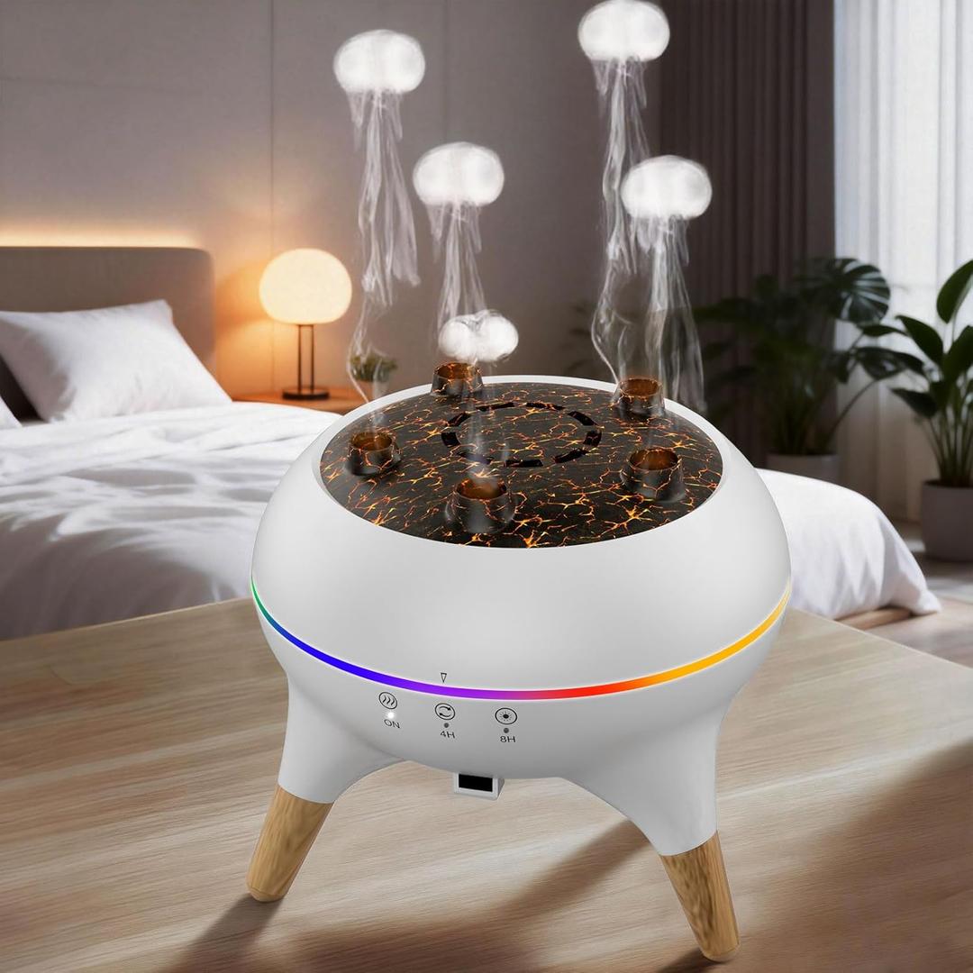 Morbou Essential Oil Diffuser Jellyfish Mist Dancing with Music Aromatherapy, 7 Colorful Lights Hotel Collection Diffuser Oils Scents for Home, Extra 2 * 10ml Essential Oils