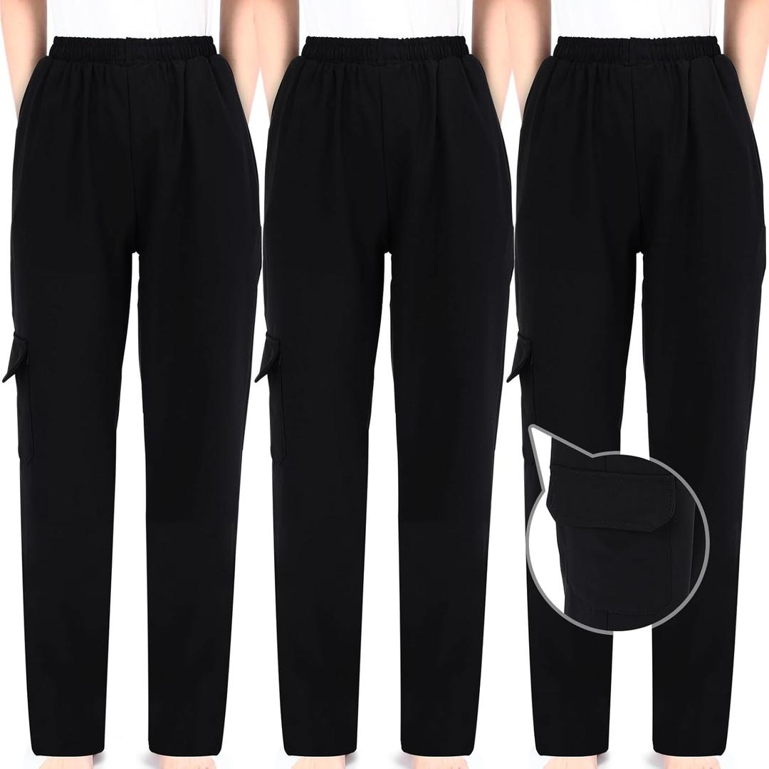 Blosssound Summer Men's Chef Pants Pack Classic 5 Pocket Chef Cargo Baggy Kitchen Pants with Elastic Waist (Large)