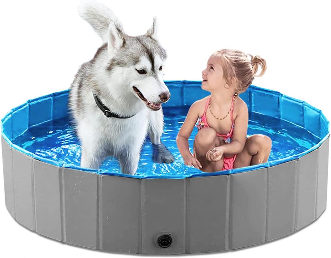 Jasonwell Foldable Dog Pet Bath Pool Collapsible Dog Pet Pool Bathing Tub Kiddie Pool Doggie Wading Pool for Puppy Small Medium Large Dogs Cats and Kids 48" Grey (Mdf Wood Gray)