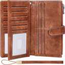 Womens Wallet RFID Blocking Large Capacity Credit Card Holder Long Purses for Women with Wristlet Pocket ID Window (Dd-Brown)