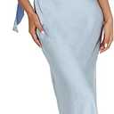 Satin One Shoulder Maxi Dress for Women Summer Silk Formal Elegant Backless Ruffle Sleeveless Wedding Guest Dresses XS
