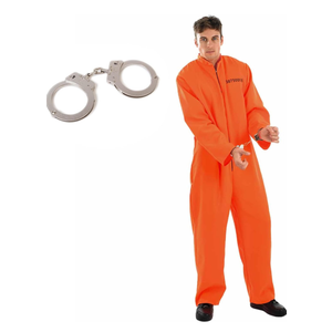 fun shack Men's Prisoner Costume, Orange Jail Inmate Jumpsuit, Adult Prison Outfit for Halloween or Costume Parties, L