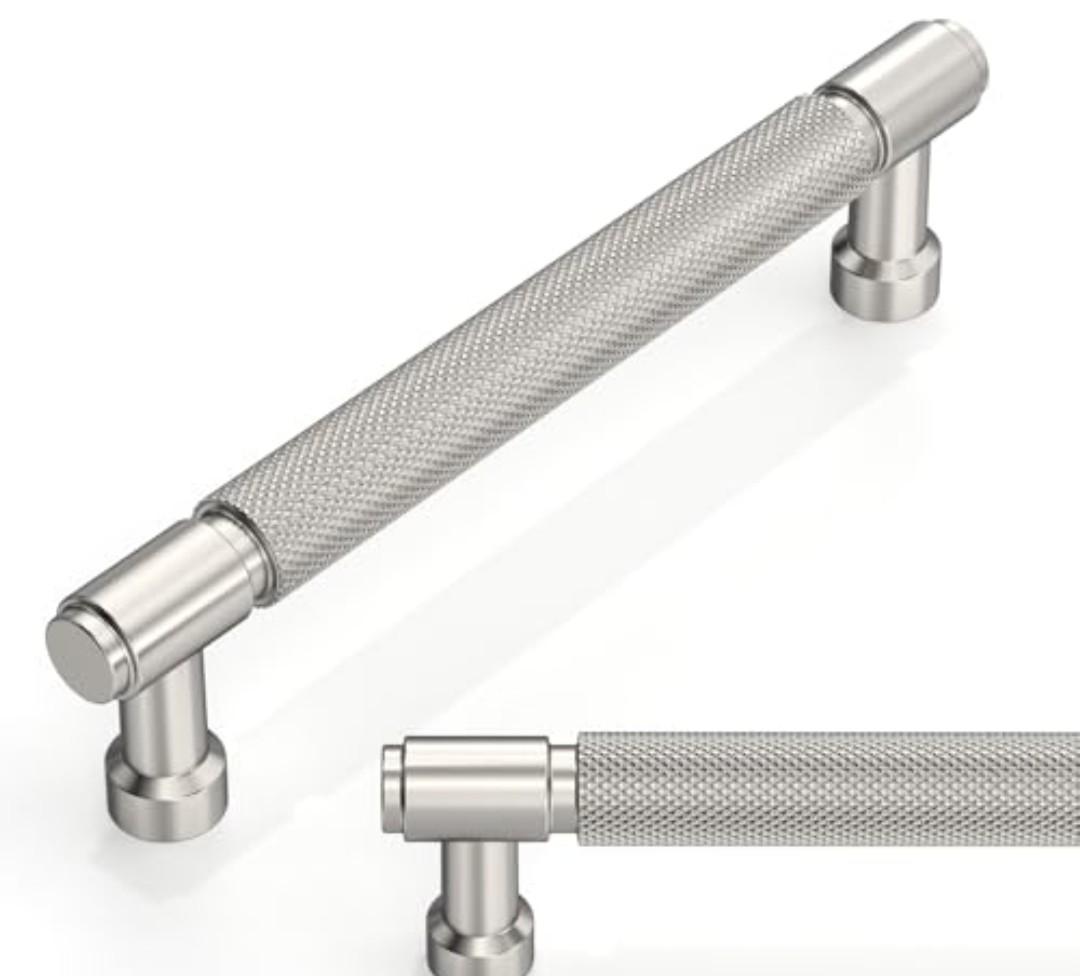 Talentedeco 10 Pack Brushed Satin Nickel Knurled Cabinet Pulls 5 Inch(128mm) Kitchen Cabinet Handles Cabinet Hardware for Drawer Pulls