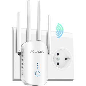 JOOWIN AC1200 WiFi Repeater Signal Booster Dual Band 2.4GHz & 5GHz Extender Compatible With 3 Modes, Repeater With LAN/WAN Port And 4 Antennas 3 dBi
