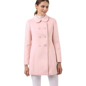 Allegra K Women's Peter Pan Collar Double Breasted Winter Long Trench Pea Coat (Medium)